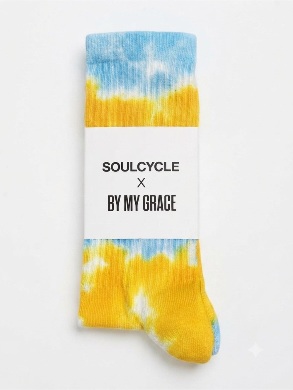 NWT SoulCycle x By My Grace Blue Yellow Tie Dye Calf Socks OS